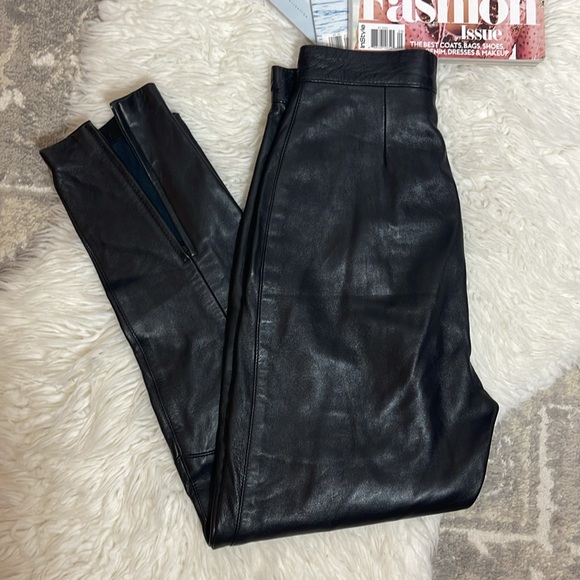 Vintage LEW MAGRAM NY Black Genuine Leather High Waisted Skinny Pants - Picture 3 of 12